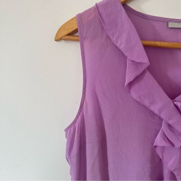 Halogen Lavender Purple Pure Silk Ruffle Sleeveless Blouse - Picture 6 of 7
